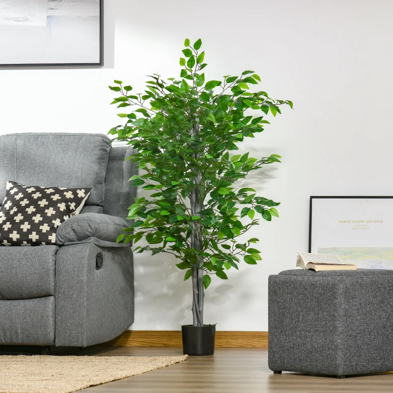 4.5ft Ficus Artificial Plant with Realistic Leaves, Potted Fake
