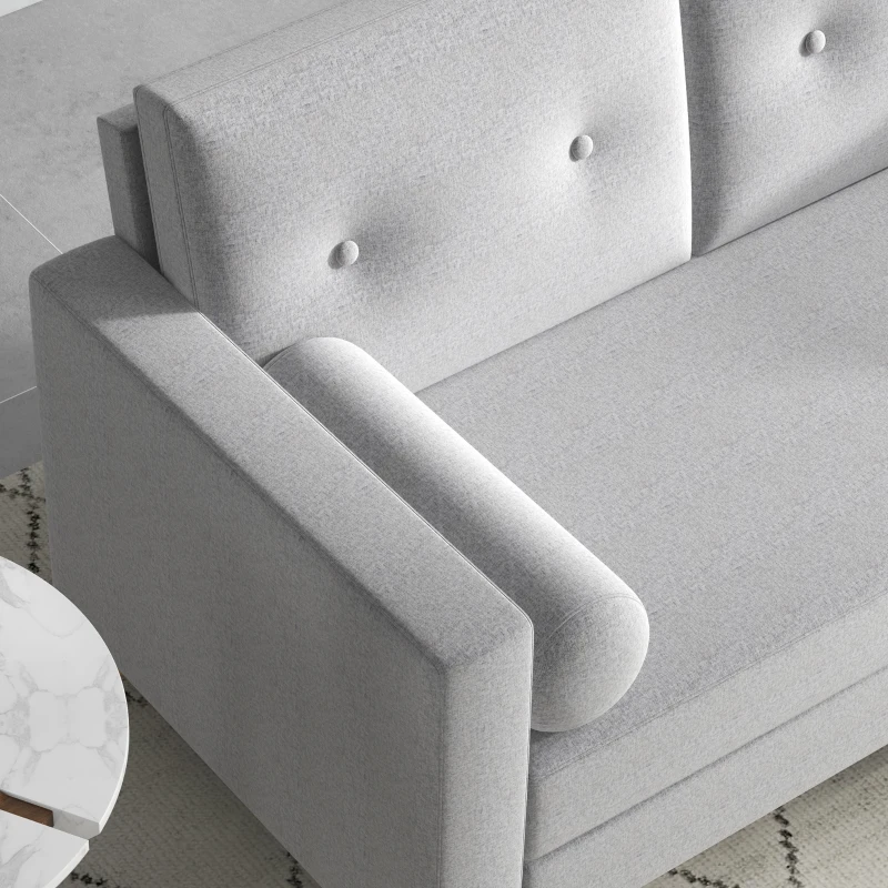 HOMCOM 51" Loveseat for Bedroom, Modern Love Seats Furniture, Upholstered 2 Seater Sofa with Wood Legs and 2 Pillows, Grey