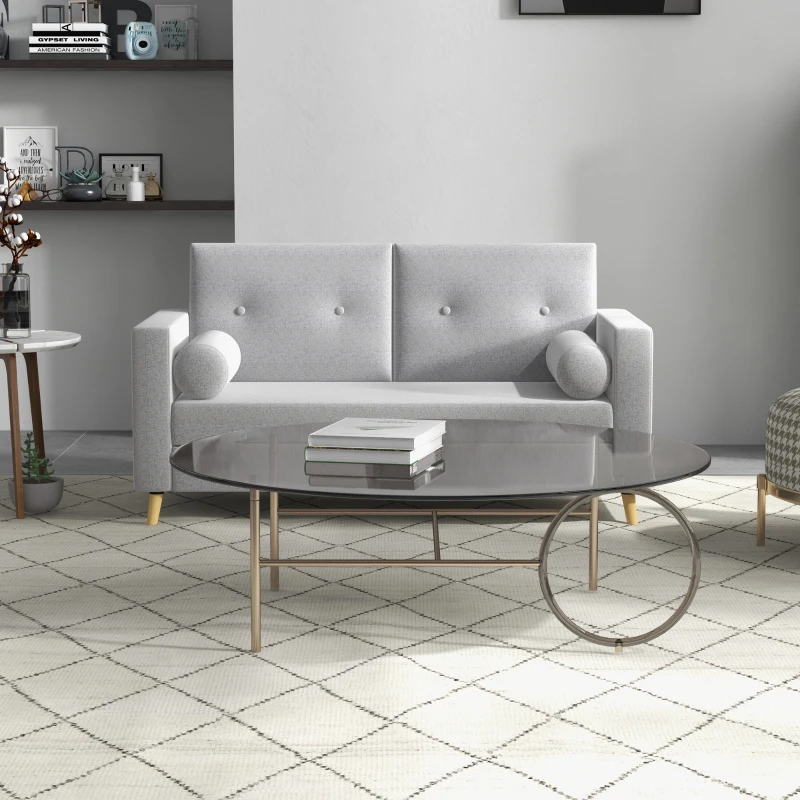 HOMCOM 51" Loveseat for Bedroom, Modern Love Seats Furniture, Upholstered 2 Seater Sofa with Wood Legs and 2 Pillows, Grey