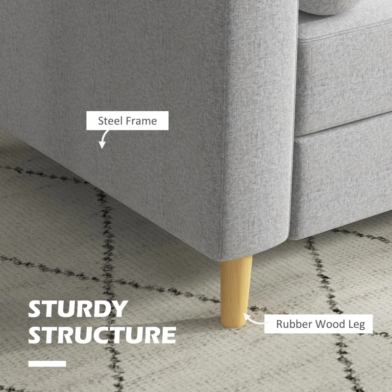 HOMCOM 51" Loveseat for Bedroom, Modern Love Seats Furniture, Upholstered 2 Seater Sofa with Wood Legs and 2 Pillows, Grey