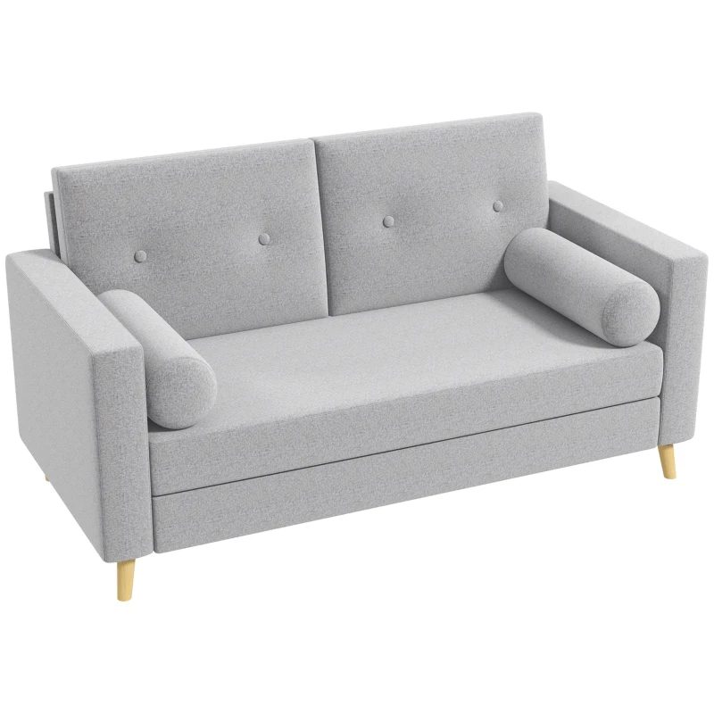 HOMCOM 51" Loveseat for Bedroom, Modern Love Seats Furniture, Upholstered 2 Seater Sofa with Wood Legs and 2 Pillows, Grey