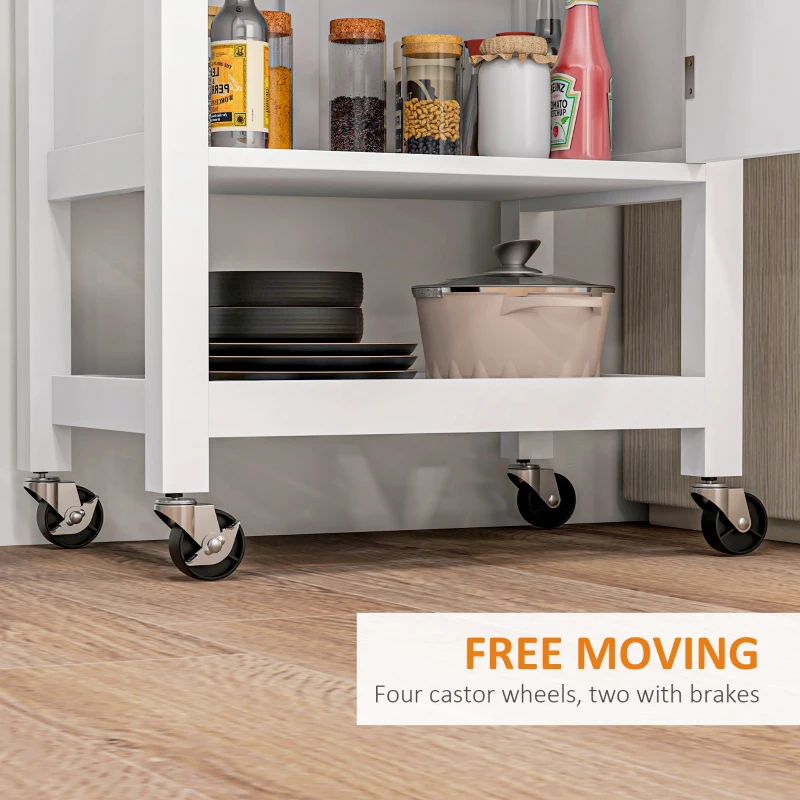 HOMCOM Kitchen Cart on Wheels, Rolling Kitchen Island Cart with Wood Top, Towel Rack, Drawer and Shelf for Dining Area, White