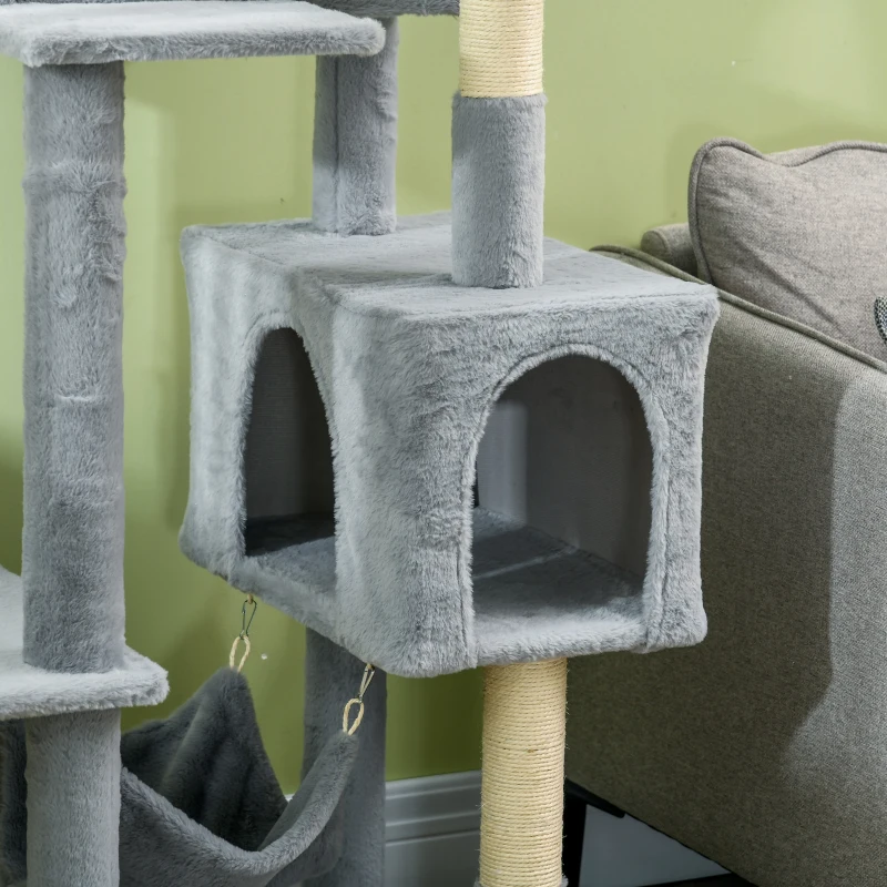 PawHut Tall Cat Tree for Indoor Cats, 70" Multi-Level Cat Tower with Hammock, Cat Bed, Cat Condo with Sisal Scratching Posts, Bluish Grey