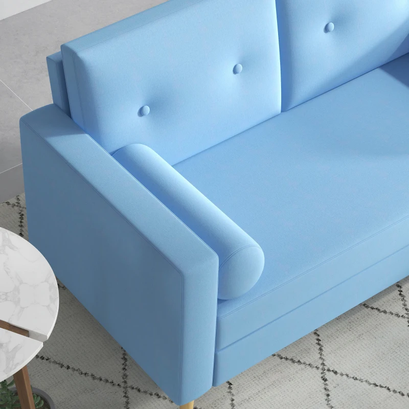 HOMCOM 51" Loveseat for Bedroom, Modern Love Seats Furniture, Upholstered 2 Seater Sofa with Wood Legs, Blue