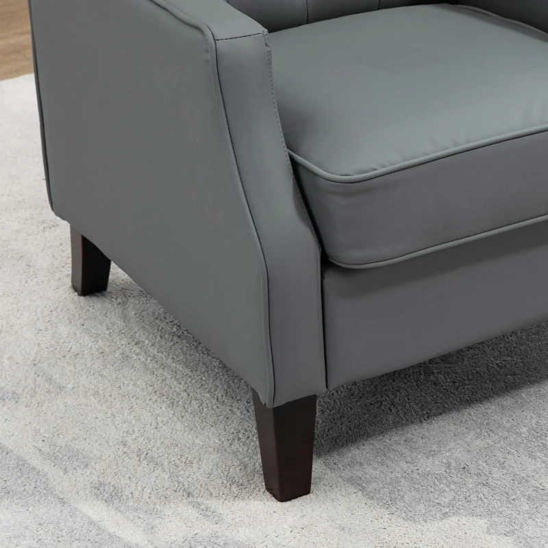 HOMCOM Faux Leather Armchair, Modern Accent Chair with Thick Padding for Living Room, Bedroom, Home Office, Grey