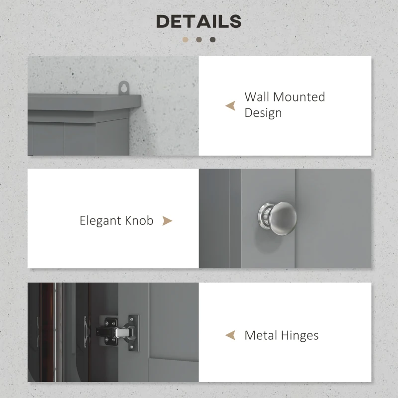 HOMCOM Bathroom Wall Cabinet, Wall Mounted Medicine Cabinet with 3 Open Shelves and Storage Cupboard for Laundry Room, Grey