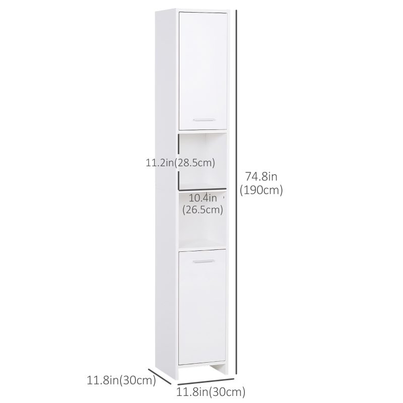 HOMCOM Tall Bathroom Vanities, Narrow Bathroom Cabinets with 2 Doors, Open Compartment and Adjustable Shelves, White