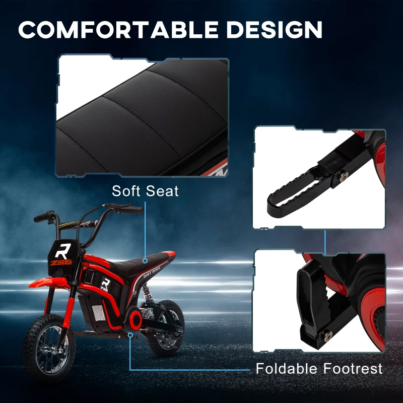 Aosom 24V 350W Electric Dirt Bike Up to 15 MPH w/ Twist Grip Throttle, Red(m-9)