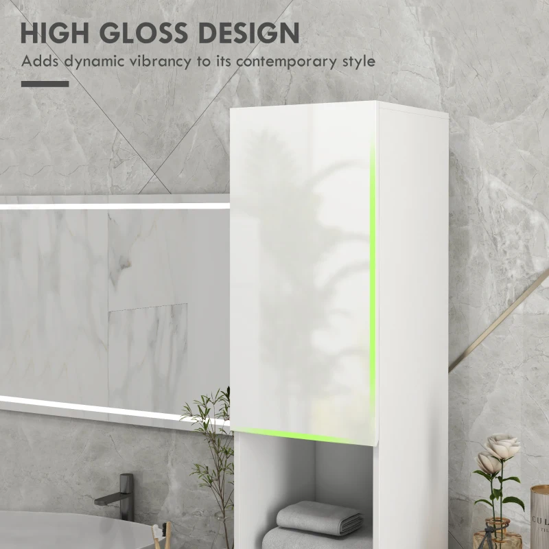 kleankin Tall Bathroom Cabinet, High Gloss Storage Cabinet with Doors and Adjustable Shelves, 11.8" x 11.8" x 71.5", White