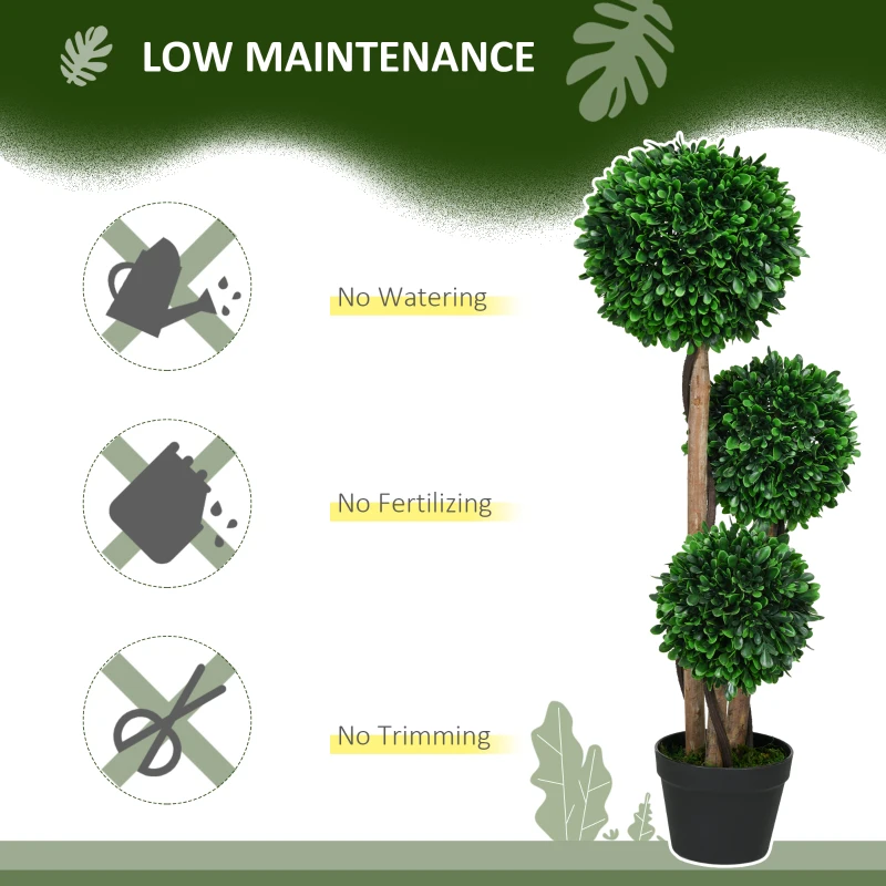 HOMCOM 3ft Artificial Tree, Triple Ball Boxwood Topiary with Pot and Sandalwood Leaves, for Indoor Outdoor Home