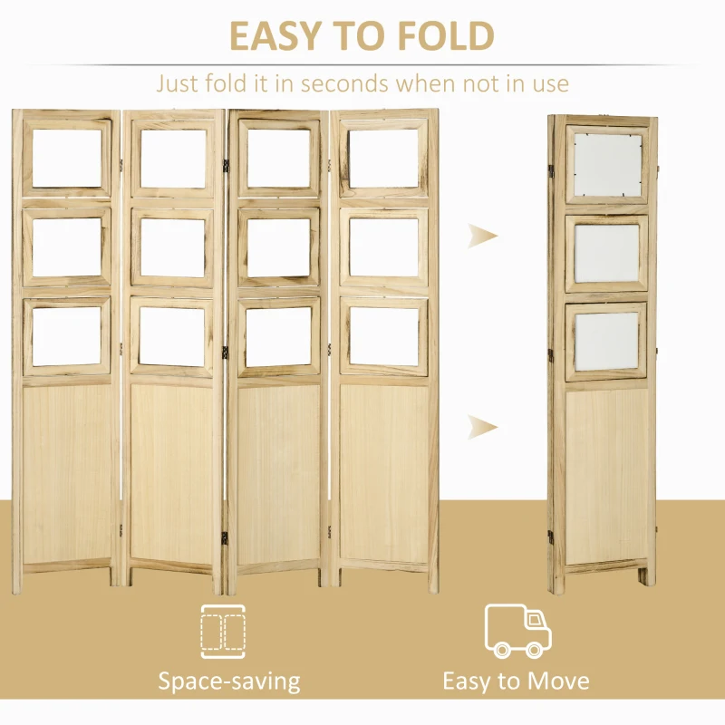 HOMCOM 4 Panel Room Divider, Folding Privacy Screens, Natural