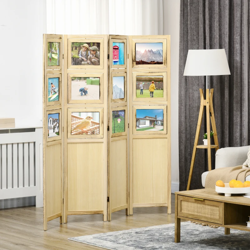 HOMCOM 4 Panel Room Divider, Folding Privacy Screens, Natural