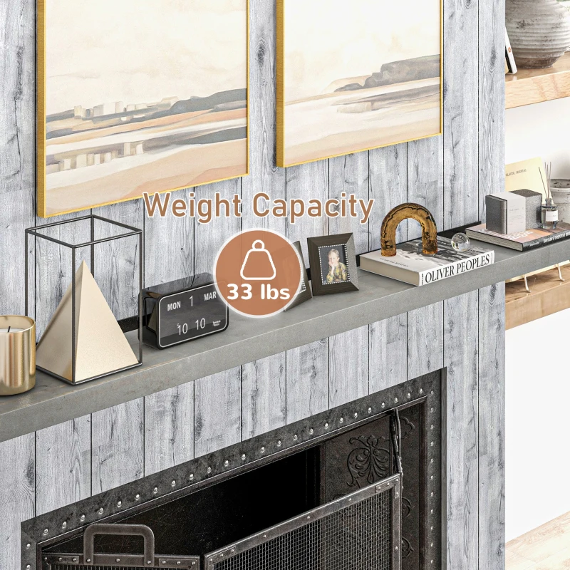 HOMCOM 72" Fireplace Mantel, Fir Wood Floating Shelf, Wall Mounted, Rustic Gray