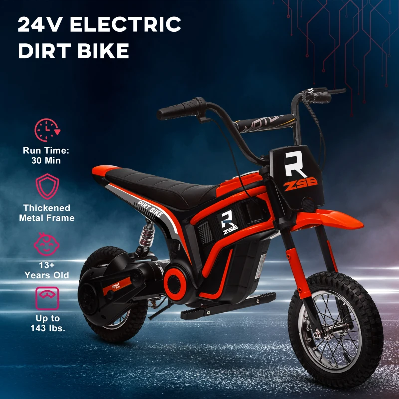 Aosom 24V 350W Electric Dirt Bike Up to 15 MPH w/ Twist Grip Throttle, Red(m-6)