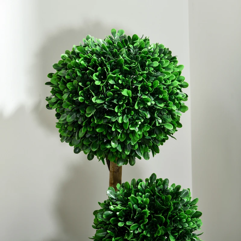 HOMCOM 3ft Artificial Tree, Triple Ball Boxwood Topiary with Pot and Sandalwood Leaves, for Indoor Outdoor Home