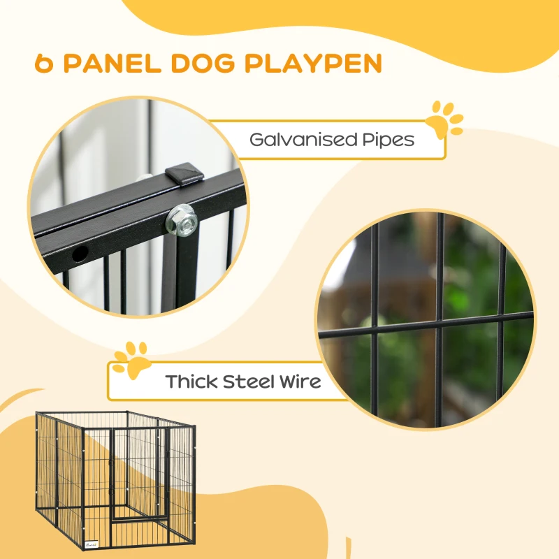 PawHut 6 Panel 32.5" - 59" x 32" Dog Playpen, Heavy Duty Pet Playpen for Indoor Outdoor, Small and Medium Dogs