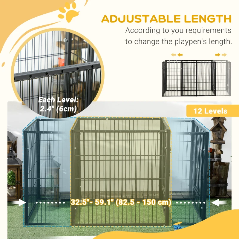 PawHut 6 Panel 32.5" - 59" x 32" Dog Playpen, Heavy Duty Pet Playpen for Indoor Outdoor, Small and Medium Dogs