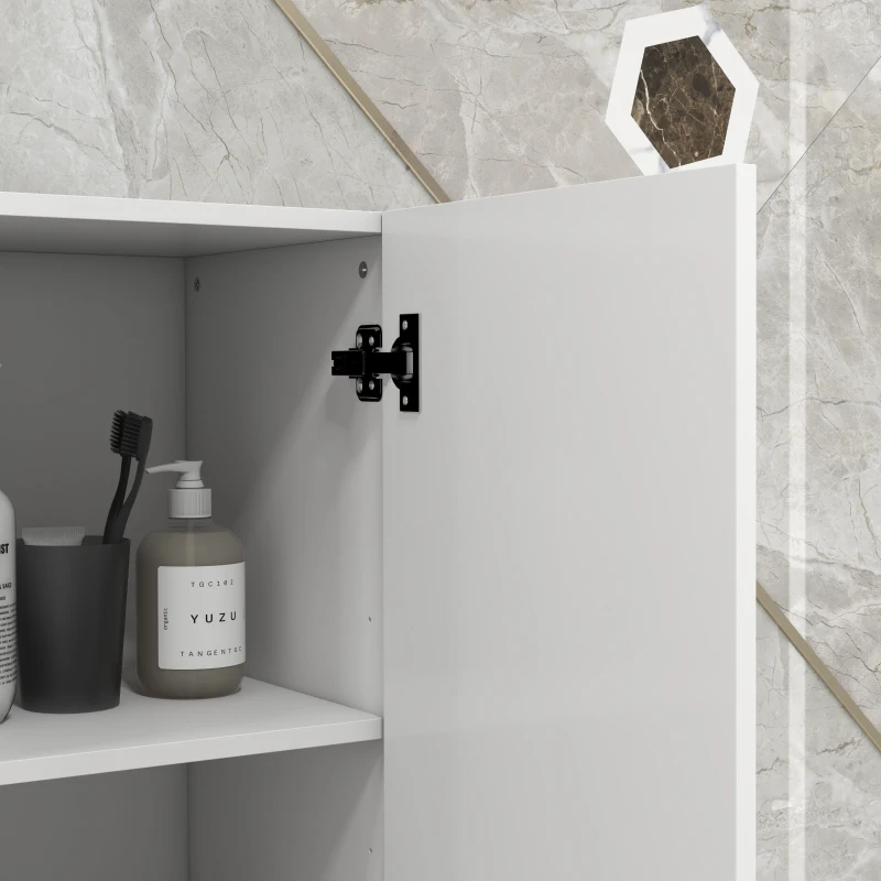 kleankin Tall Bathroom Cabinet, High Gloss Storage Cabinet with Doors and Adjustable Shelves, 11.8" x 11.8" x 71.5", White