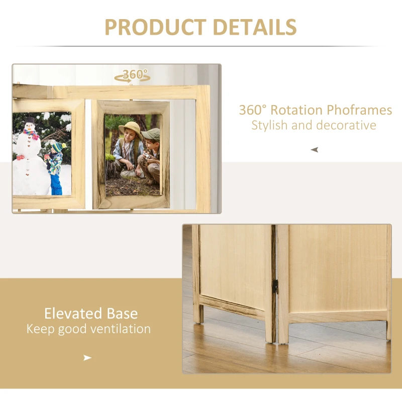 HOMCOM 4 Panel Room Divider, Folding Privacy Screens, Natural