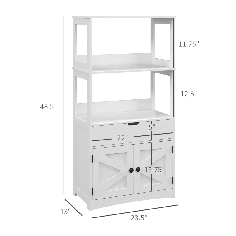kleankin Farmhouse Bathroom Storage Cabinet, Linen Cabinet with Drawer and Shelves, 23.5" x 13" x 48.5", White