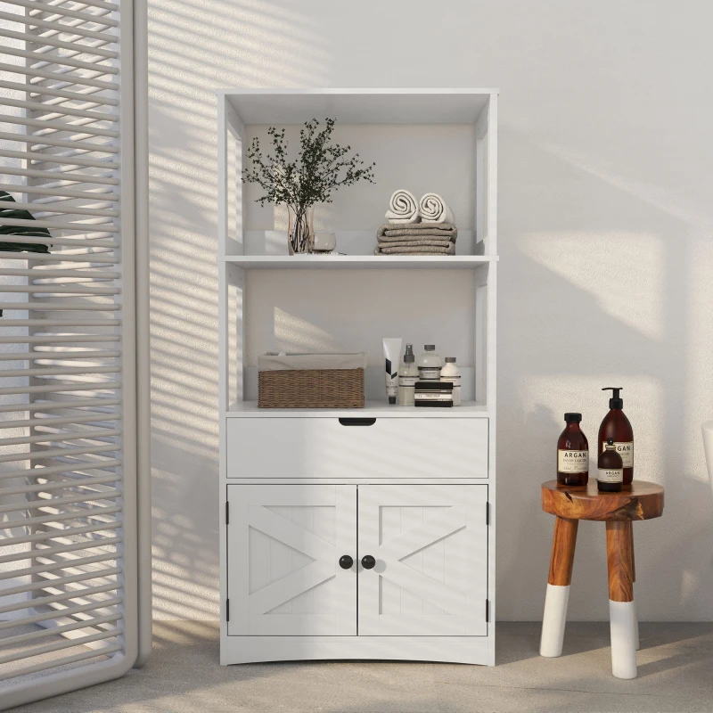 kleankin Farmhouse Bathroom Storage Cabinet, Linen Cabinet with Drawer and Shelves, 23.5" x 13" x 48.5", White