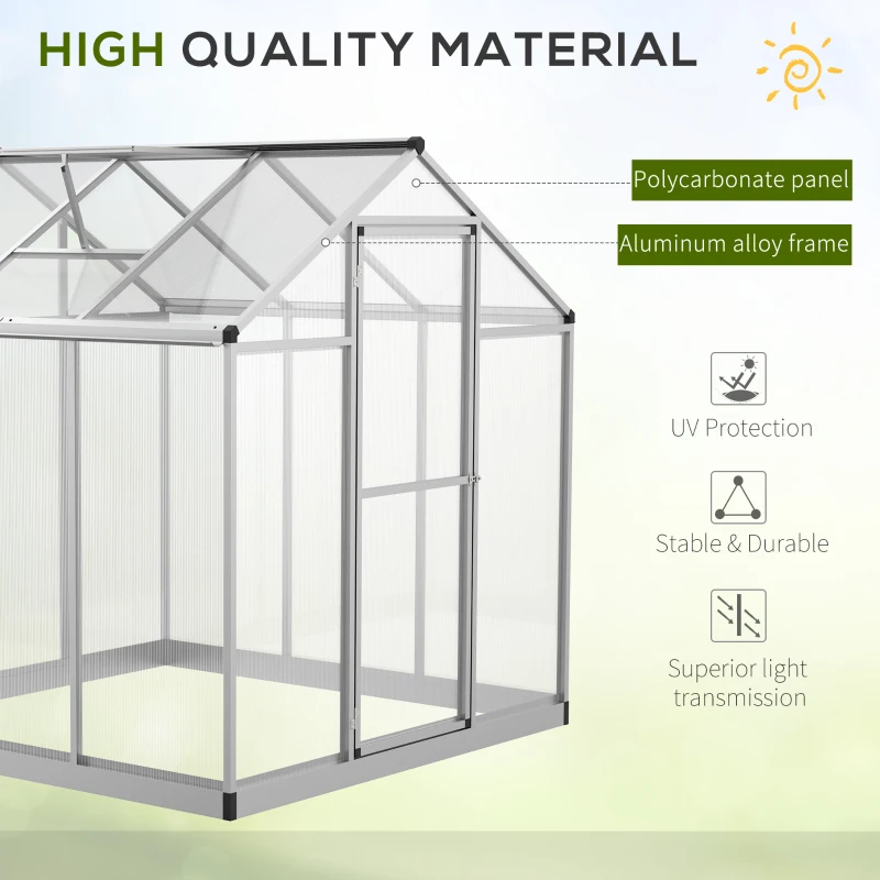 Outsunny 6' x 6' x 6.4' Walk-in Garden Greenhouse Polycarbonate Panels Plants Flower Growth Shed Cold Frame Outdoor Portable Warm House