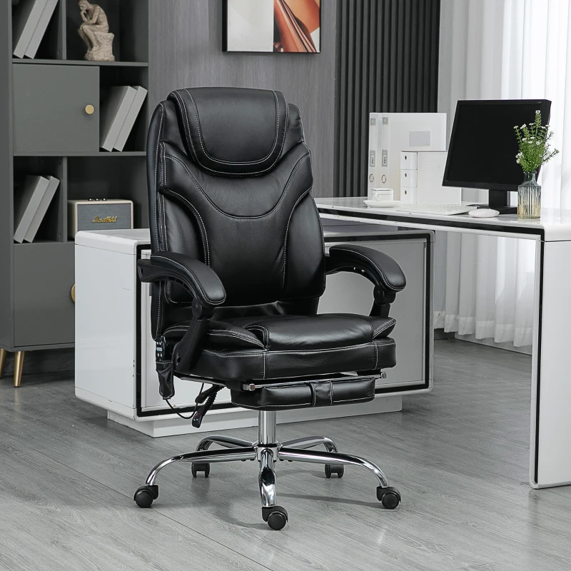 Vinsetto Ergonomic Massage Office Chair, PU Leather, Heated, Reclining, with 6 Vibration Points, Adjustable Height & Footrest, Black