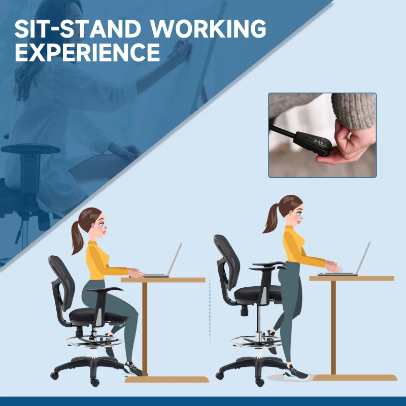 Vinsetto Tall Office Chair, Drafting Chair with Swivel Wheels, Adjustable Height and Footrest Ring, Black