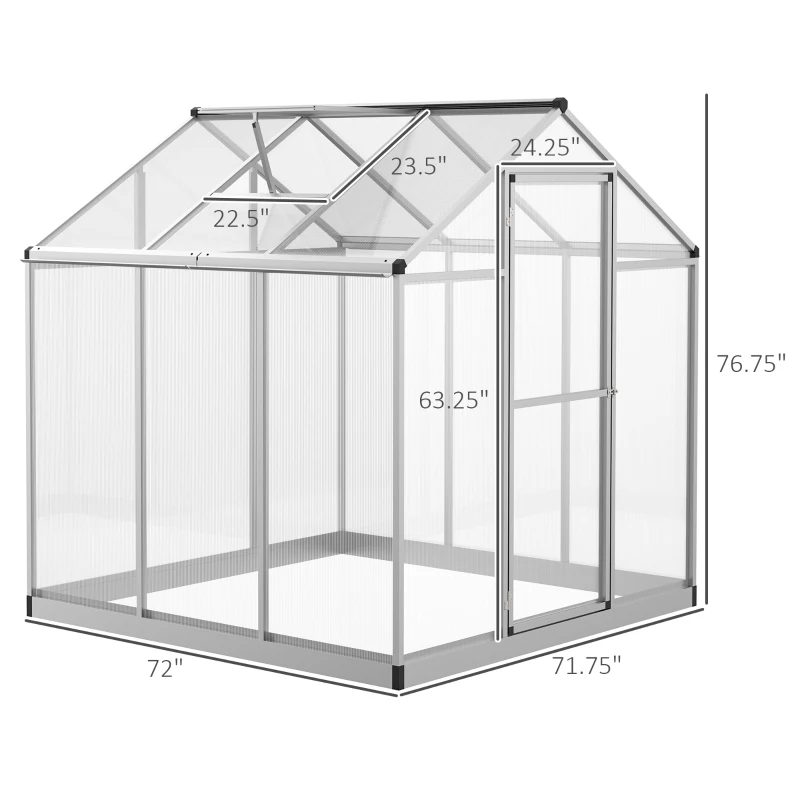 Outsunny 6' x 6' x 6.4' Walk-in Garden Greenhouse Polycarbonate Panels Plants Flower Growth Shed Cold Frame Outdoor Portable Warm House