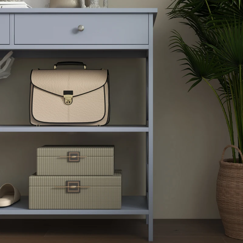 HOMCOM Console Table, Modern Entryway Table with 2 Drawers and 2 Shelves, Sofa Table for Living Room, Hallway, Grey