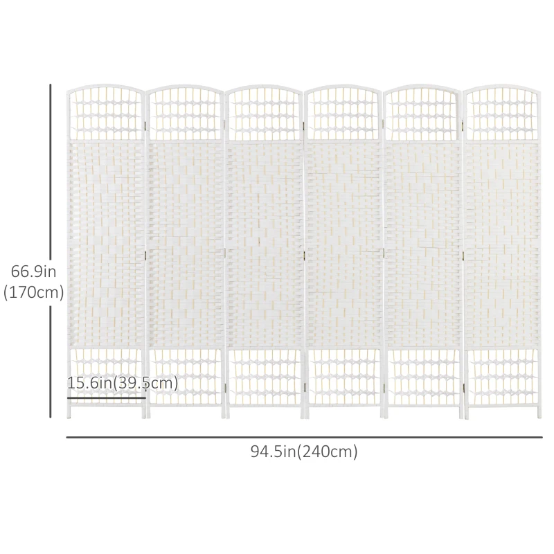 HOMCOM 6 Panel Folding Room Divider, Portable Privacy Screen, Wave Fiber Room Partition for Home Office, White