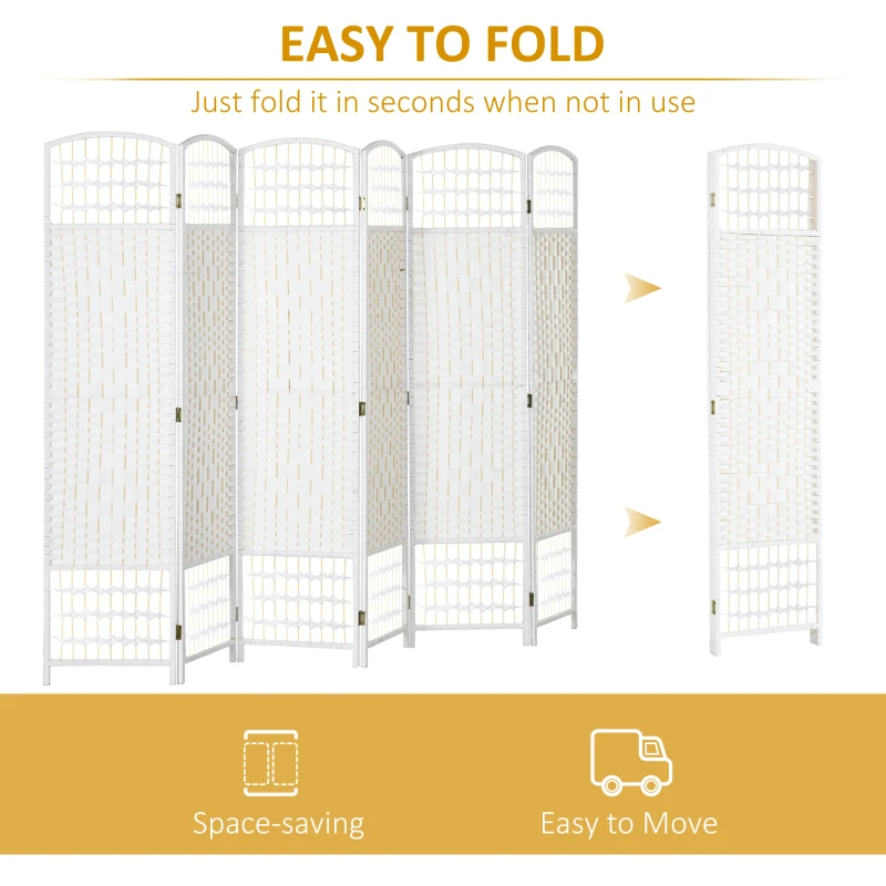HOMCOM 6 Panel Folding Room Divider, Portable Privacy Screen, Wave Fiber Room Partition for Home Office, White