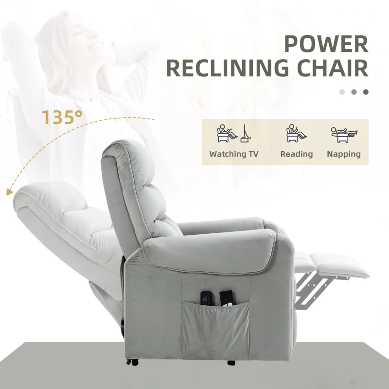 HOMCOM Lift Chair for Elderly, Massage Recliner Chair with 8 Vibration Points, Footrest, Remote Control, Side Pockets, Grey
