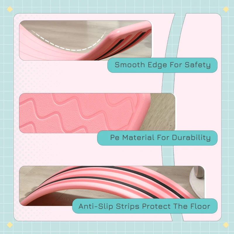 Qaba 32.3" Balance Board, Wobble Board Kids Curvy Rocker Board, Ended Preschool Learning Montessori Waldorf Toy, Pink