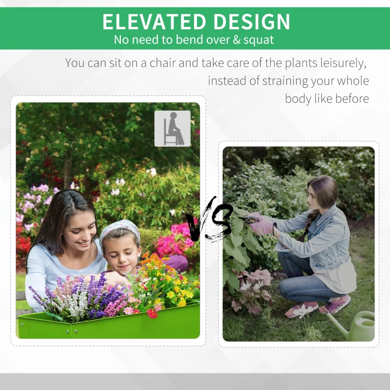 Outsunny 39" x 12" x 34" Raised Garden Bed Raised Garden Flower Bed Plant Kit Vegetable Herb Box with 3 Holes, Green