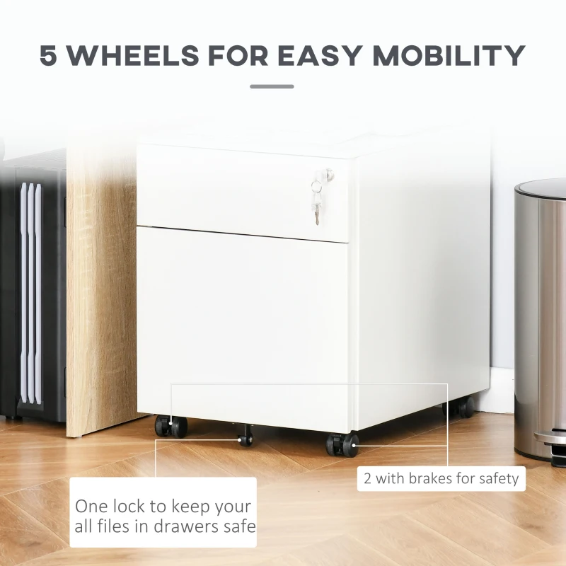Vinsetto Lockable File Cabinet, Steel Filing Cabinet on Wheels for Legal, A4, Letter Size, with Pencil Tray for Home Office