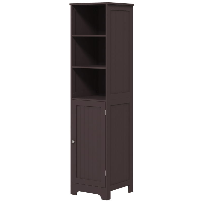 kleankin Tall Bathroom Storage Cabinet, Freestanding Tower Cabinet with Adjustable Shelf, 3 Open Shelves, Dark Brown