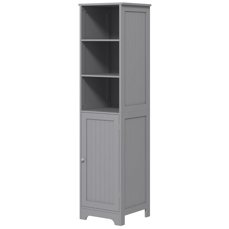 kleankin Tall Bathroom Storage Cabinet, Freestanding Tower Cabinet with Adjustable Shelf, 3 Open Shelves, Grey