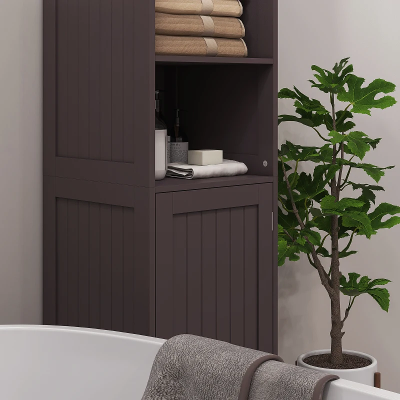 kleankin Tall Bathroom Storage Cabinet, Freestanding Tower Cabinet with Adjustable Shelf, 3 Open Shelves, Dark Brown