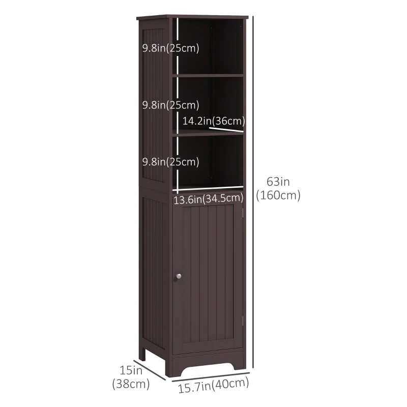 kleankin Tall Bathroom Storage Cabinet, Freestanding Tower Cabinet with Adjustable Shelf, 3 Open Shelves, Dark Brown