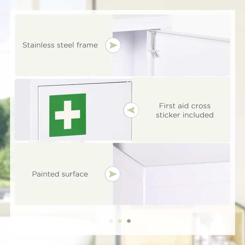 kleankin Lockable Medicine Cabinet, 3 Tier Steel Medical Wall Box with 2 Keys and Shelves for Bathroom, White