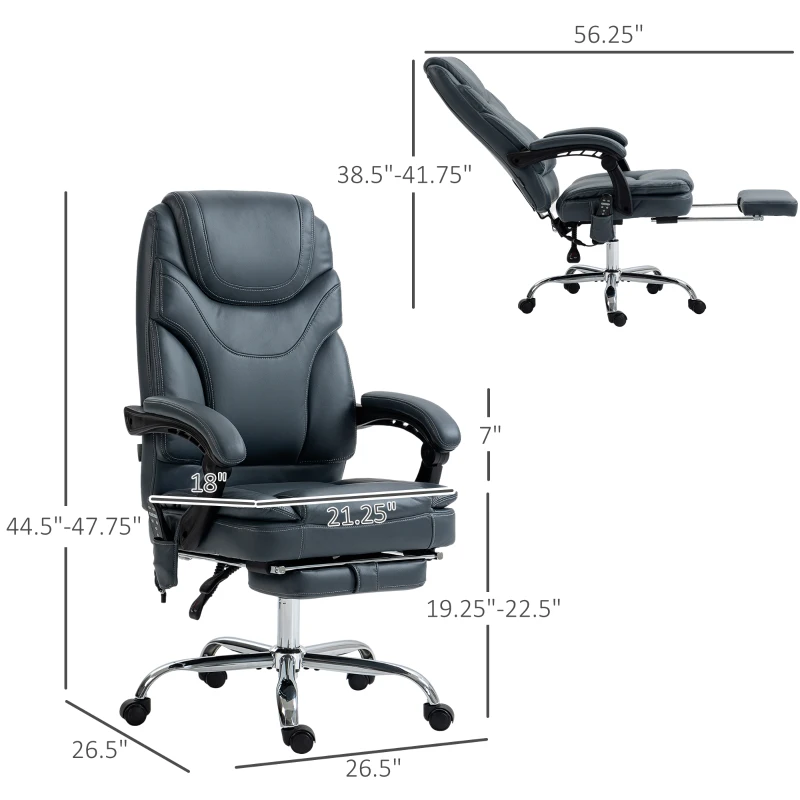 Vinsetto 6 Point Vibration Massage Office Chair, PU Leather Heated Reclining Computer Chair with Footrest, Gray