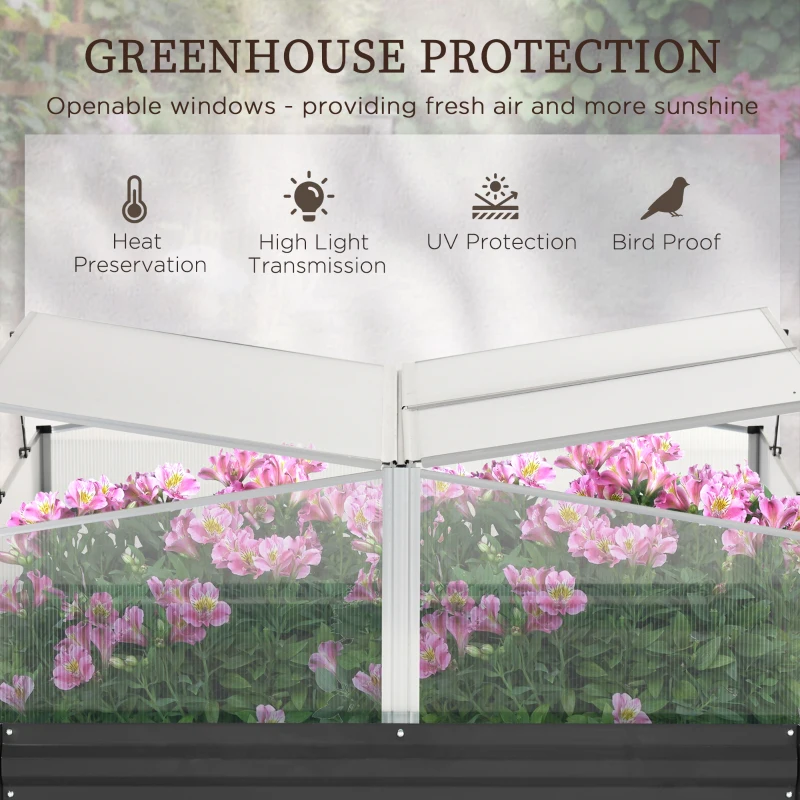 Outsunny Galvanized Raised Garden Bed with Greenhouse, Flowers, Vegetables for Patio, 49.6" x 42.1" x 26.6", Dark Gray