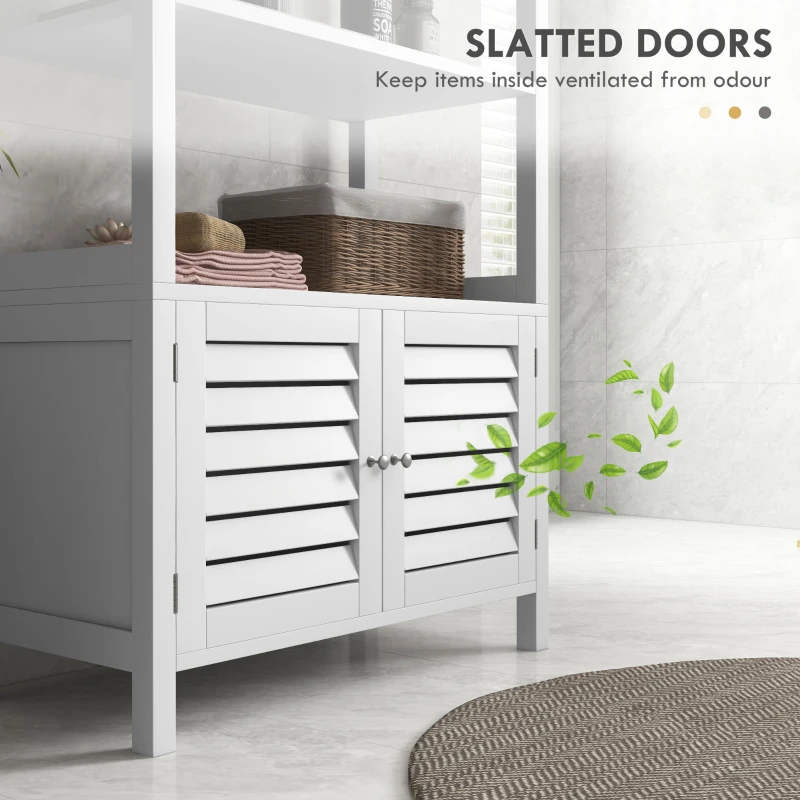 kleankin Modern Bathroom Storage Cabinet, Linen Cabinet with Slatted Doors and 3 Open Shelves, 23.6" x 11.8" x 48", White