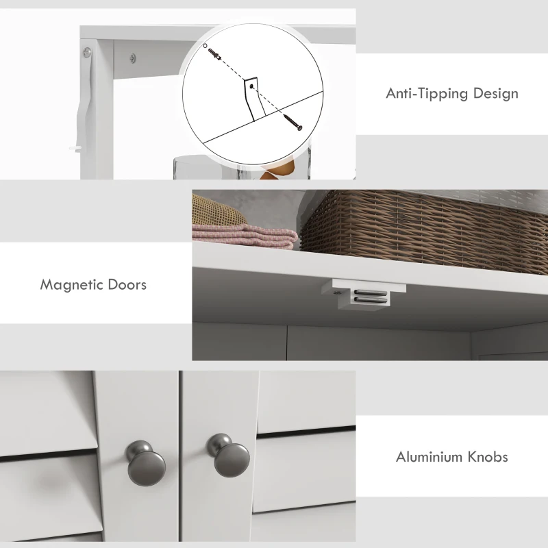 kleankin Modern Bathroom Storage Cabinet, Linen Cabinet with Slatted Doors and 3 Open Shelves, 23.6" x 11.8" x 48", White