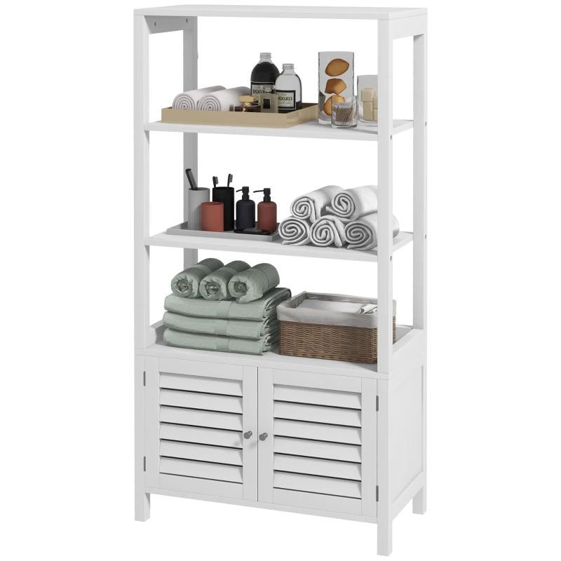 kleankin Modern Bathroom Storage Cabinet, Linen Cabinet with Slatted Doors and 3 Open Shelves, 23.6" x 11.8" x 48", White