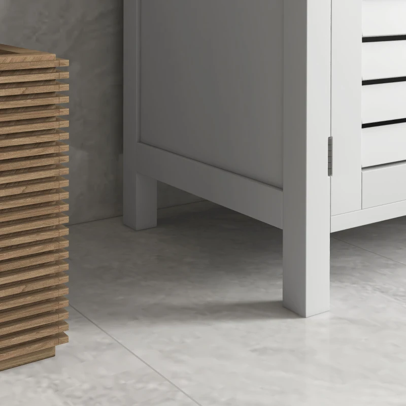 kleankin Modern Bathroom Storage Cabinet, Linen Cabinet with Slatted Doors and 3 Open Shelves, 23.6" x 11.8" x 48", White