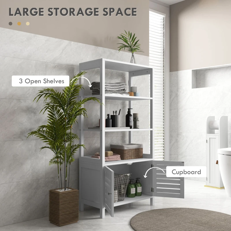 kleankin Modern Bathroom Storage Cabinet, Linen Cabinet with Slatted Doors and 3 Open Shelves, 23.6" x 11.8" x 48", White