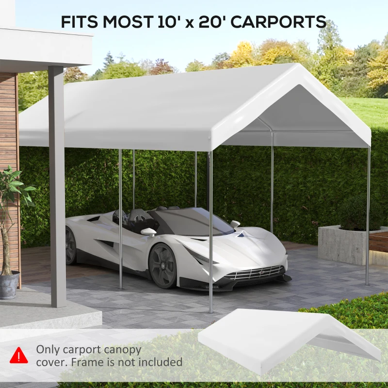 Outsunny 20' x 10' Carport Replacement Canopy for Model 84C-207WT or 84C-386V00WT with Ball Bungee Cords, White (Only Cover)