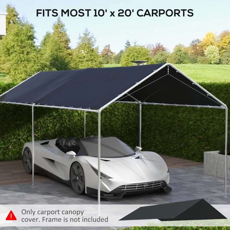 Outsunny 10 x 20ft Carport Roof, UV Resistant Canopy Replacement Cover with Ball Bungee Cords, Dark Gray